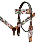 Bar H Equine Western Horse Floral Genuine American Leather Breast Collar Headstall Tack Set