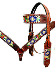 Bar H Equine Horse Genuine Leather embroidery design Breast Collar ,Headstall Brown