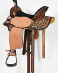 COMFYTACK Western Horse Barrel Racing American Leather Saddle Floral Carved & Tack Set Dark Brown