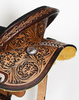 COMFYTACK Western Horse Barrel Racing American Leather Saddle Floral Carved & Tack Set Dark Brown