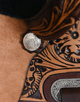 COMFYTACK Western Horse Barrel Racing American Leather Saddle Floral Carved & Tack Set Dark Brown