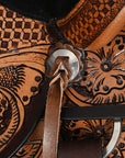 COMFYTACK Western Horse Barrel Racing American Leather Saddle Floral Carved & Tack Set Dark Brown