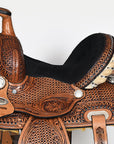 COMFYTACK Western Horse Barrel Racing American Leather Saddle Floral Carved & Tack Set Brown