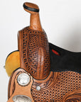 COMFYTACK Western Horse Barrel Racing American Leather Saddle Floral Carved & Tack Set Brown