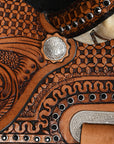 COMFYTACK Western Horse Barrel Racing American Leather Saddle Floral Carved & Tack Set Brown