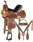 COMFYTACK Western Horse Barrel Racing American Leather Saddle Floral Carved & Tack Set Brown