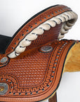 COMFYTACK Western Horse Barrel Racing American Leather Saddle Floral Carved & Tack Set Brown