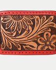 AMERICAN DARLING Floral Hand Carved Painted Belt Buckle Genuine Leather Covered Stylish Buckle