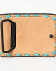 AMERICAN DARLING Floral Hand Carved Painted Belt Buckle Genuine Leather Covered Stylish Buckle