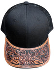 American Darling Men Women Adjustable Cap With Leather On Visor Black