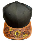 American Darling Men Women Adjustable Cap With Leather On Visor Black