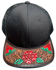 American Darling Men Women Adjustable Cap With Leather On Visor Black