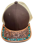 American Darling Men Women Adjustable Cap With Leather On Visor Brown