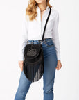 American Darling Boot Stitched Genuine Suede Leather Messenger Bag Genuine Western Fringe Crossbody Purse with YKK Zipper
