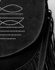 American Darling Boot Stitched Genuine Suede Leather Messenger Bag Genuine Western Fringe Crossbody Purse with YKK Zipper