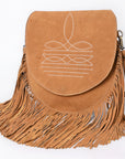 American Darling Boot Stitched Genuine Suede Leather Messenger Bag Genuine Western Fringe Crossbody Purse with YKK Zipper