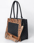 American Darling Genuine Leather Hand-Tooled Floral Quilted Tote Bag Shoulder Purse with YKK Zipper - 12in X 16in