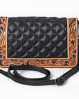American Darling Genuine Leather Hand-Tooled Floral Quilted Organiser Bag Crossbody with YKK Zipper
