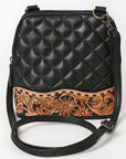 American Darling Western Cross Body Bag Handcrafted from Quilted & Hand-Tooled Genuine Leather | Floral Carved Accent, Buckstitch & YKK Zipper
