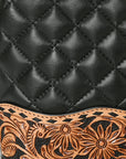 American Darling Western Cross Body Bag Handcrafted from Quilted & Hand-Tooled Genuine Leather | Floral Carved Accent, Buckstitch & YKK Zipper