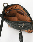 American Darling Western Cross Body Bag Handcrafted from Quilted & Hand-Tooled Genuine Leather | Floral Carved Accent, Buckstitch & YKK Zipper