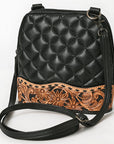 American Darling Western Cross Body Bag Handcrafted from Quilted & Hand-Tooled Genuine Leather | Floral Carved Accent, Buckstitch & YKK Zipper