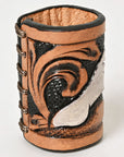 American Darling Western Hand Tooled Carved Genuine Leather Scarf Ring Brown Scarf Clasp Bandana Slide Bandana Cuff