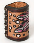 American Darling Western Hand Tooled Carved Genuine Leather Scarf Ring Brown Scarf Clasp Bandana Slide Bandana Cuff