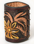 American Darling Western Hand Tooled Carved Genuine Leather Scarf Ring Brown Scarf Clasp Bandana Slide Bandana Cuff