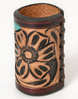 American Darling Western Hand Tooled Carved Genuine Leather Scarf Ring Brown Scarf Clasp Bandana Slide Bandana Cuff