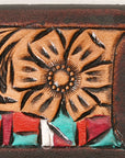 American Darling Western Hand Tooled Carved Genuine Leather Scarf Clasp Bandana Slide Bandana Cuff