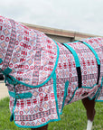 66 In - 84 In Hilason Horse Fly Sheet With Neck Uv Protect Mesh Bug Mosquito Summer White Aztec