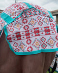 66 In - 84 In Hilason Horse Fly Sheet With Neck Uv Protect Mesh Bug Mosquito Summer White Aztec