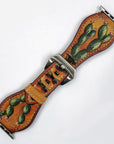 American Darling Hand Tooled I watch Strap Genuine Leather With Beautiful Cactus Hand Painted Smart Watch Strap