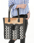 OHLAY Tote Upcycled Canvas Hair On Genuine Leather Women Bag Western Handbag Purse