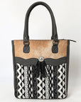 OHLAY Tote Upcycled Canvas Hair On Genuine Leather Women Bag Western Handbag Purse