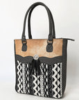 OHLAY Tote Upcycled Canvas Hair On Genuine Leather Women Bag Western Handbag Purse