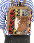 OHLAY Backpack Upcycled Canvas Hair On Genuine Leather Women Bag Western Handbag Purse