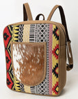 OHLAY Backpack Upcycled Canvas Hair On Genuine Leather Women Bag Western Handbag Purse
