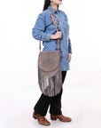 American Darling Boot Stitched Genuine Suede Leather Messenger Bag Genuine Western Fringe Crossbody Purse with YKK Zipper