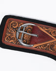24 In HILASON Western Horse Saddle Cinch Girth Genuine Leather Brown Floral Hand Tooled & Carved Stainless Steel Hardware