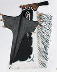 Hilason Bull Riding Pro Rodeo Chaps Black Genuine Leather Bronc Show Adult Safety Protective Horse Riding Chaps