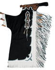 Hilason Bull Riding Pro Rodeo Chaps Black Genuine Leather Bronc Show Adult Safety Protective Horse Riding Chaps