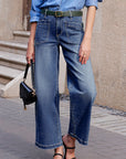 Denim High Waist Patch Pocket Straight Leg Jeans