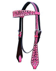 Hilason Horse Floral Hand Carved American Leather Breast Collar Headstall Pink