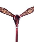 Hilason Horse Floral Hand Carved American Leather Breast Collar Headstall Brown