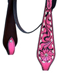 Hilason Horse Floral Hand Carved American Leather Breast Collar Headstall Pink