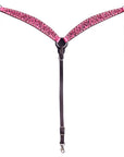 Hilason Horse Floral Hand Carved American Leather Breast Collar Headstall Pink