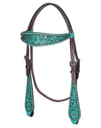 Hilason Horse Floral Hand Painted American Leather Breast Collar Headstall Turquoise