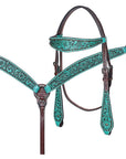 Hand-Carved Leather Western Headstall And Breast Collar Set For Training And Showing